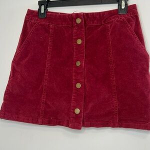 Altar’d State Women's Corduroy Burnt Red Maroon Button‎ Up Mini Skirt Size Small